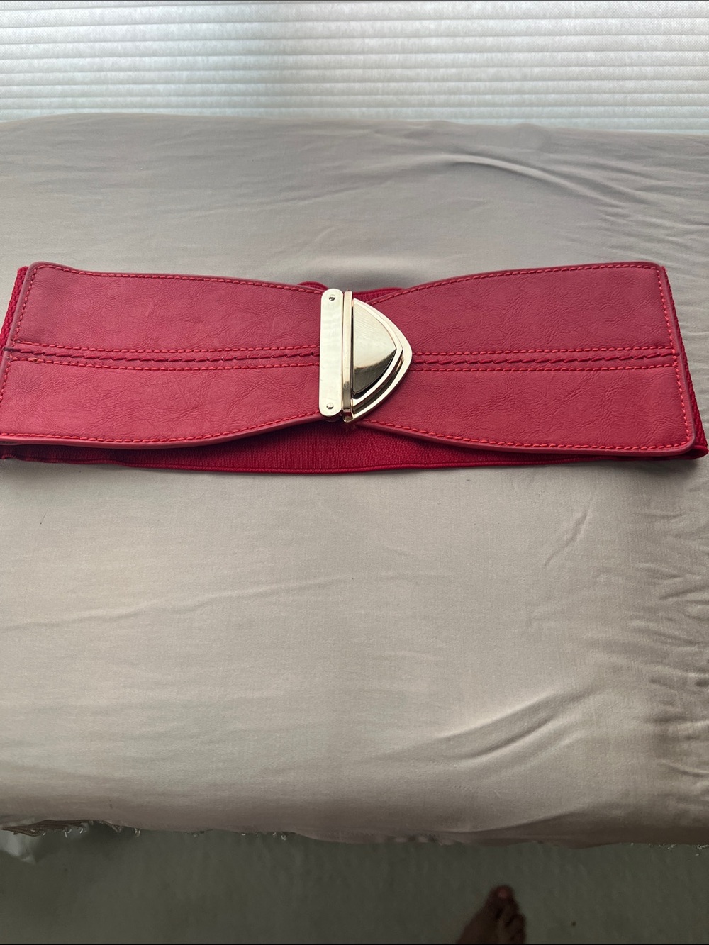 Vintage Wide Bold Red Elastic Waist Belt with Gold-Tone Buckle 26" waist size